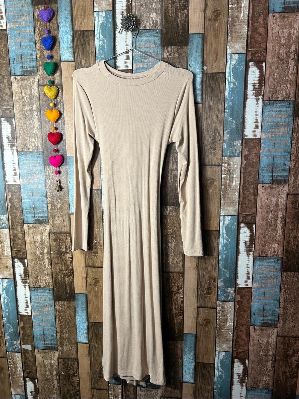 Minimalist Long Sleeve Cream Maxi Dress with tie belt open back